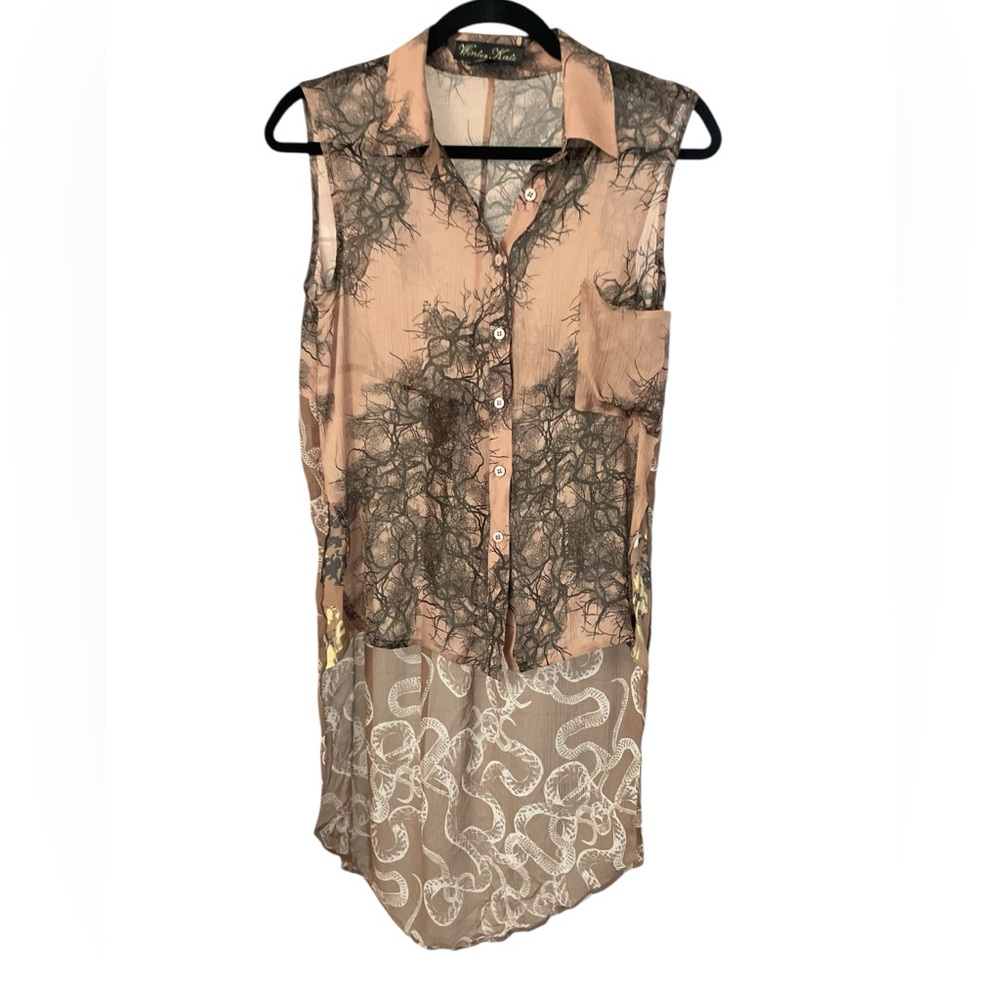 Winter Kate “Wicked” Hi-Low Silk Tunic Size S Boho Branches Snakes